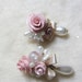 RESERVED FOR SONIA Beautiful Vintage Pink Roses and Pearl Drop Post Pierced Earrings with Ribbon 1980s