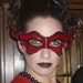 Devilish Imp Leather Mask - Red And Black With Circus Stripes - Carnivale Masquerade Halloween Costume