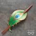 Peacock Feather Leather Hair Slide With Handcrafted Koa Wood Stick