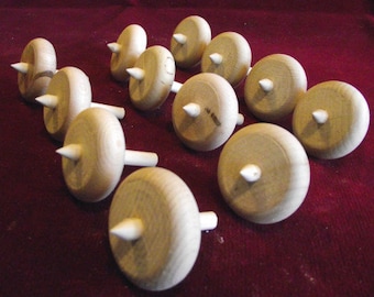 12 Little Spinning Tops, Unfinished Hardwood