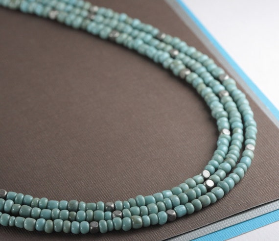 Multi Strand Turquoise and Silver Necklace by TheresaRose on Etsy