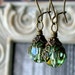 SALE - AURORA Dark Romance Green Glass Boho Antiqued Brass Earrings