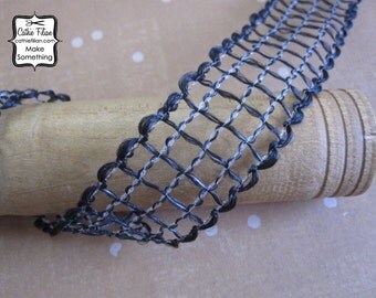 Rustic Web Ribbon - 3 yards - Black - 1" wide - Altered Couture Art - Wedding - webbed woven