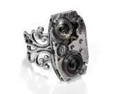 Steampunk Ring - Vintage Art Deco STUNNING Jeweled Watch Mechanism Springs Coils Adjustable Silver Band - Steampunk Jewelry by edmdesigns