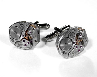 Mens WALTHAM Cufflinks Jeweled Watch Cuff Links, Wedding Anniversary, Groom Fathers Day, Fiancee Cufflinks - Steampunk Jewelry by edmdesigns