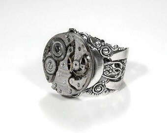 Steampunk Jewelry Ring, Steam Punk Mens Ring Vintage Watch Ring, Featured WIRED, BOING BOiNG, GiZmodo Solderd Steampunk Ring - by edmdesigns