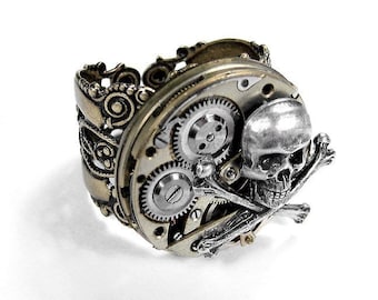 steampunk ring steampunk jewelry watch movement gear mens steampunk ring biker rocker ring skull bones womens cool ring by edmdesigns - Biker Wedding Rings steampunk ring steampunk jewelry watch movement gear mens steampunk ring biker rocker ring skull bones womens cool ring by edmdesigns - Biker Wedding Rings