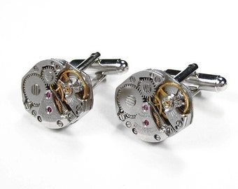 Mens Cufflinks CITIZEN Vintage Jewel Watch Cuff Links, WEDDING Anniversary Groom, Best Man Fiancee, Fathers Day Gift - Jewelry by edmdesigns