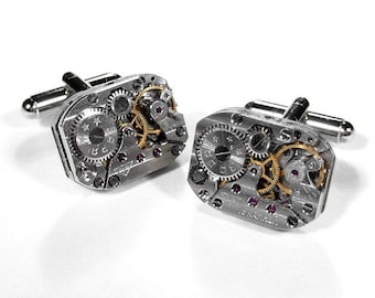 Steampunk Jewelry Cufflinks RUSSIAN Pinstripe Jewel Watch Cuff Links Wedding Anniversary Groom, Fiancee Cufflinks - Jewelry by edmdesigns