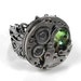 Steampunk VINTAGE SWISS PIN STRIPE PATTERN Watch Movement Jeweled Adjustable Filigree Ring with PERIDOT  Green Swarovski Crystal -- STUNNING