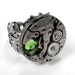 Steampunk VINTAGE SWISS PIN STRIPE PATTERN Watch Movement Jeweled Adjustable Filigree Ring with PERIDOT  Green Swarovski Crystal -- STUNNING