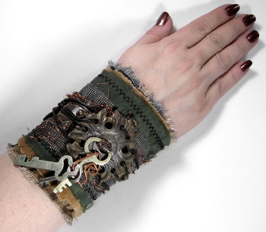 Steampunk Textile Wrist Cuff Industrial Wrist by edmdesigns