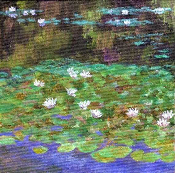 Monet's Waterlily Pond Original painting on canvas by PetiteMalou