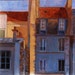 Morning Light 4x4 Mini ART Painting on canvas French buildings Architecture Blue Yellow Red