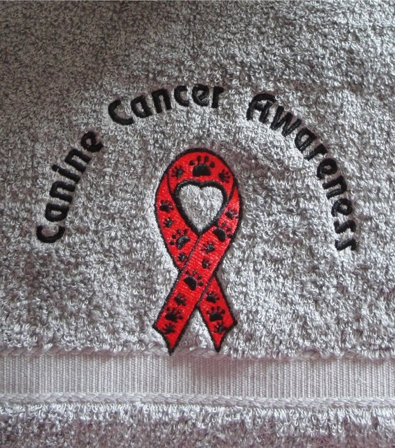 Canine Cancer Awareness Ribbon Embroidered Hand Towel