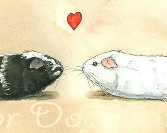 CUSTOM portrait of your pigs----- Guinea Pig Love -Original Watercolor painted print