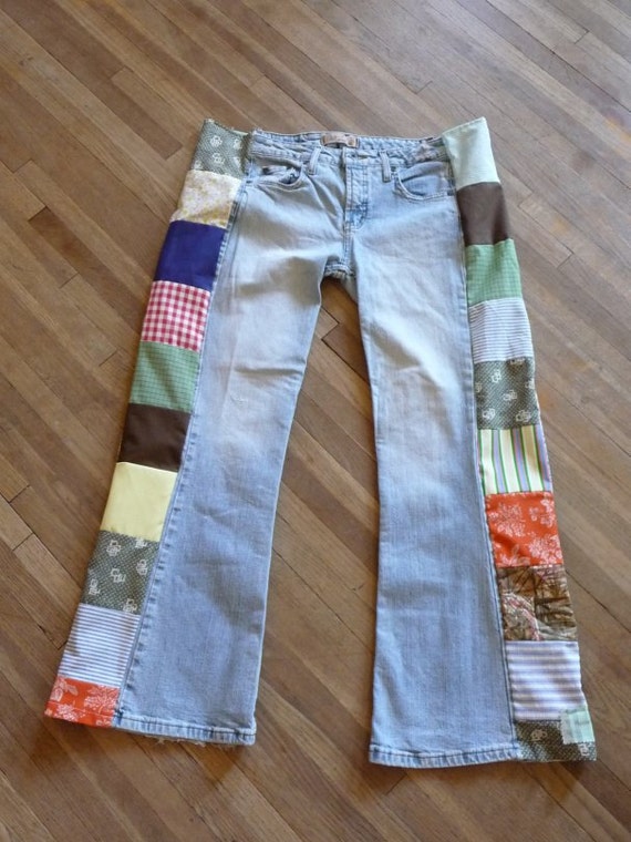 Patchwork Jeans Handmade Hippie Jeans Boho Jeans Recycled