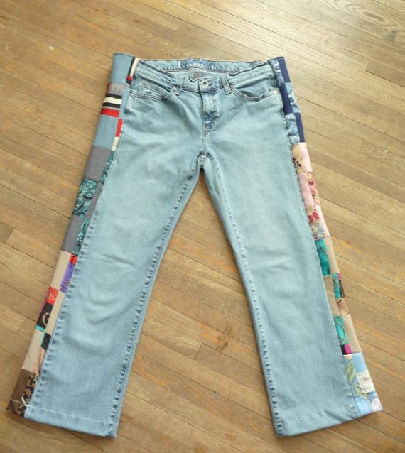 Patchwork Jeans Short Length Patchwork Jeans Handmade Recycled