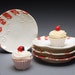 RESERVED: Small dessert / serving plates, SET of Four in Red and ivory stripes