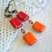 Vintage Rhinestone Earrings , Estate Style , Neo Victorian Jewelry , Antiqued Brass, Orange and Red Chicklets