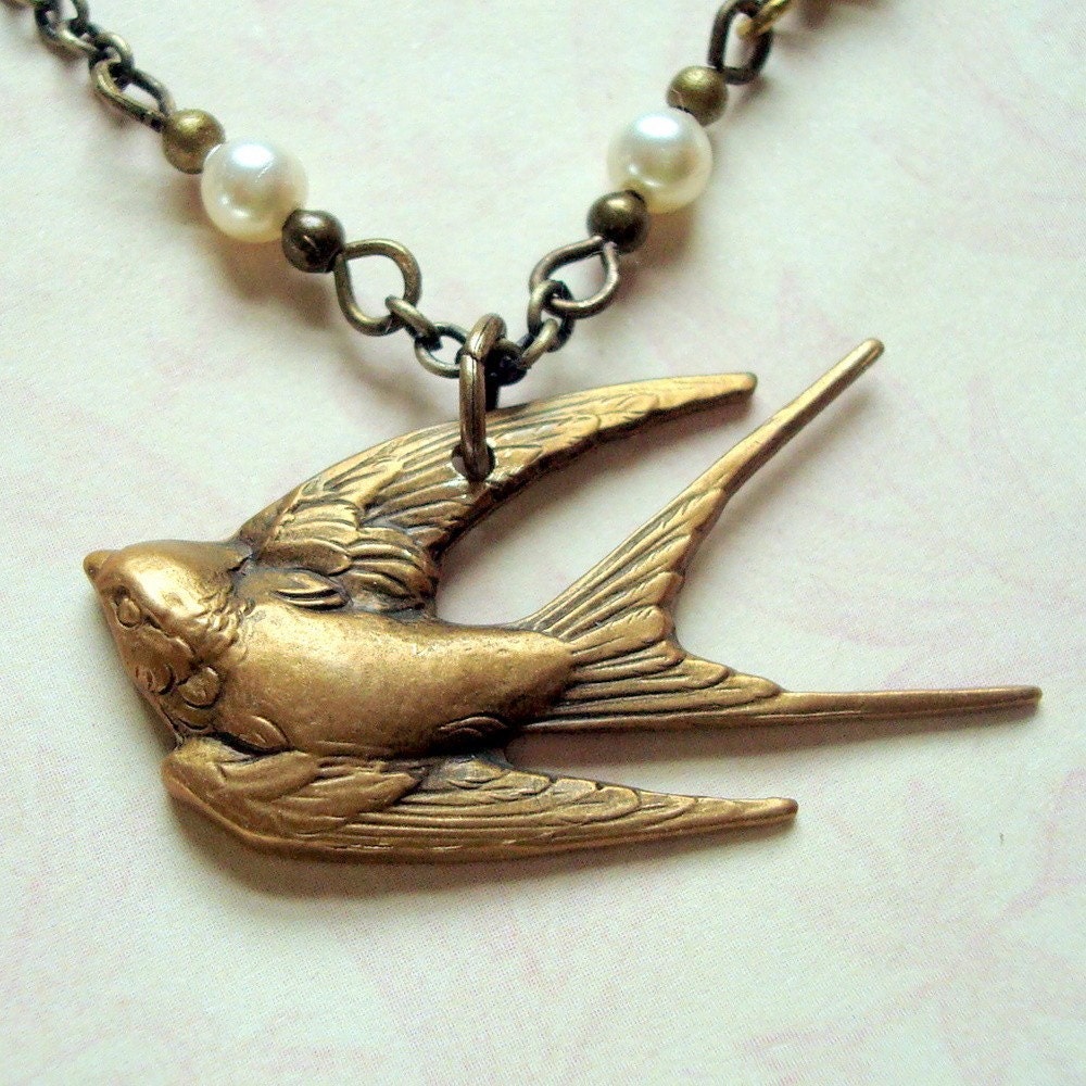 Swallow Necklace Flying Bird Pendant Necklace by CloudCapJewelry