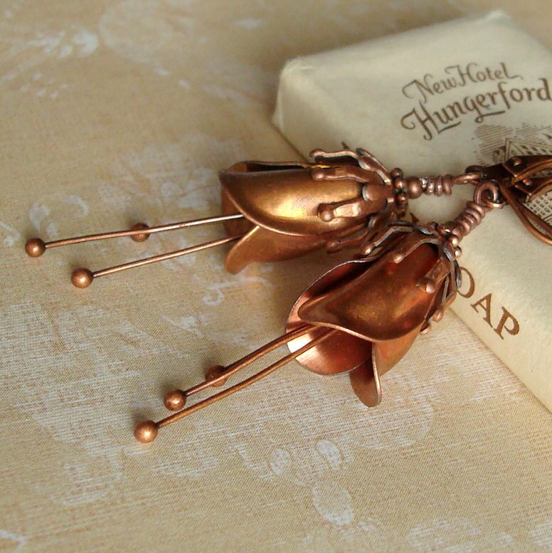 Vintage Copper Flower Component Earrings Last Pair Copper