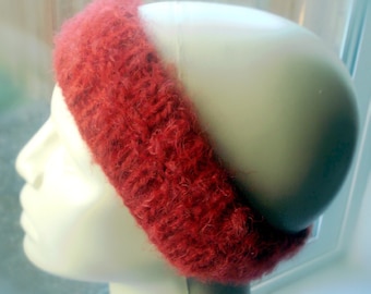 Handknit Headband Ear Warmer Hand Knit Wool Blend Rock Star Red Knit By Hand Handmade in Oregon USA