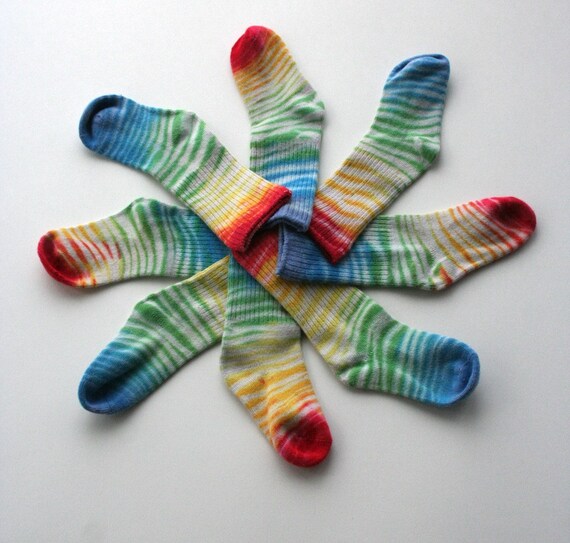 Rainbow Hand Dyed Shibori Bamboo Socks for Little Kids