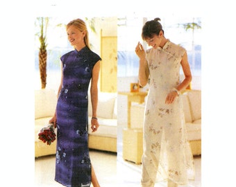 90s Cheongsam dress sewing pattern Butterick 6057 bridesmaid or bride Asian style wedding Designer David Warren Sz 8 to 12