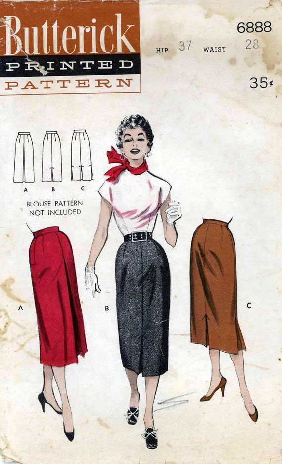 Vintage 1950s Butterick 6888 Slim Pencil Skirt Pattern 7935