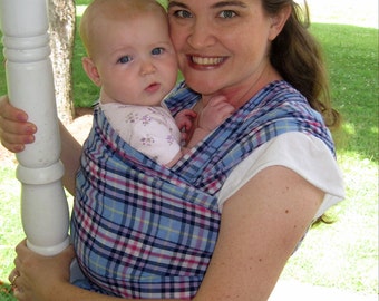 Gauze Baby Wrap - Cotton Lightweight Wrap in Periwinkle Plaid - DVD included, summer babywearing, baby shower gift