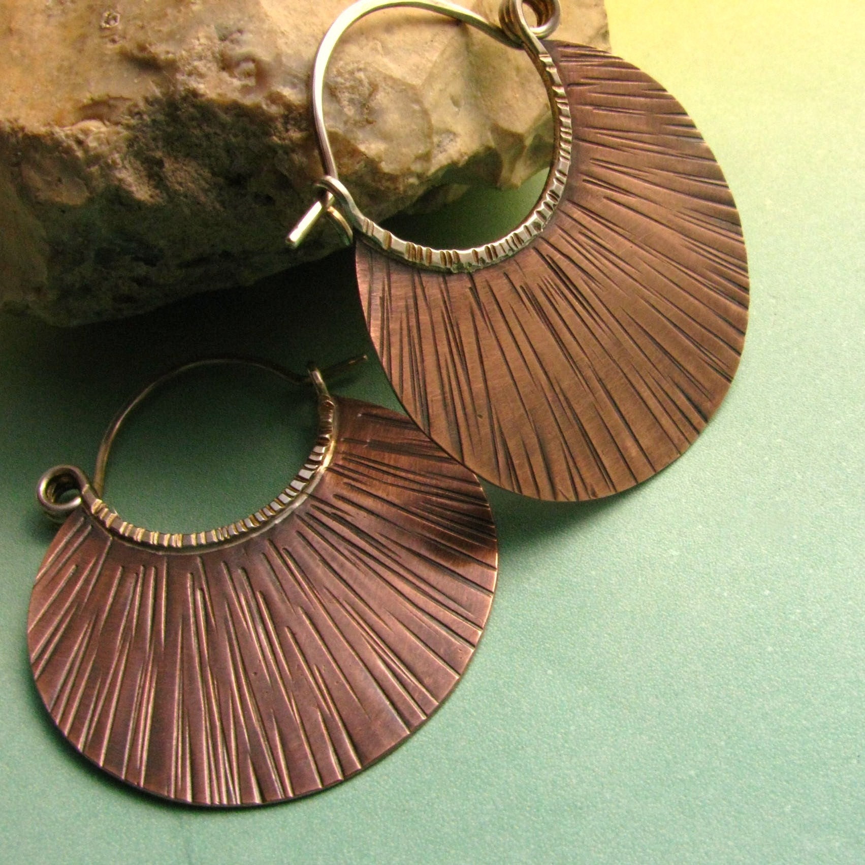 Metalwork Copper Hoop Earrings Mixed Metal Jewelry by Mocahete