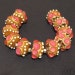 Lampwork Glass Beads Set, SRA Handmade Round Beads AKDesigns Wicked Pink Rose Buds