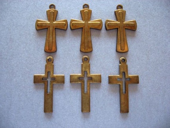 Six Small Vintage Brass Crosses