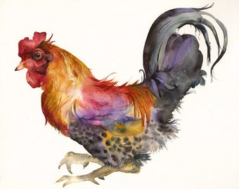 Rooster in Magenta and Gold- archival print