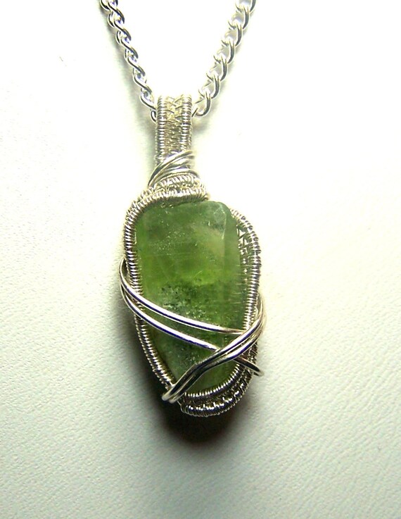 Peridot crystal necklace pendant Sterling Silver wire wrap
