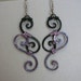 Wire Earrings -- Black and Pale Violet Swirl Wire Wrapped Filigree Earrings