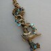 Blue Jeweled Antiqued Brass Fish Key Pendant, Vintage Bronze Wire