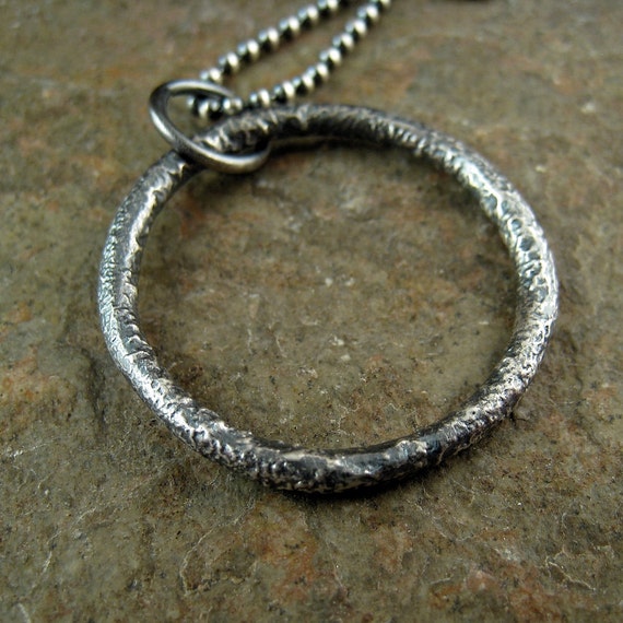 Mens Necklace Sterling Silver Circle Pendant Necklace for Men