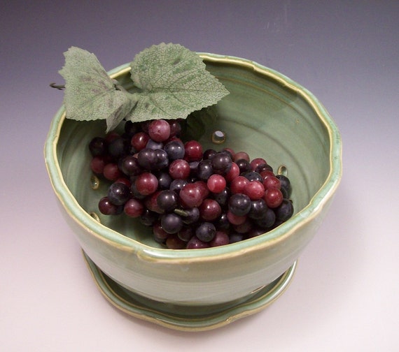Pottery Berry Bowl With Attached Saucer in by AnneMariesPottery