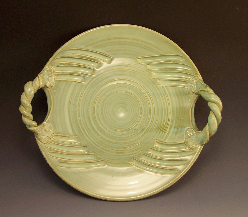 Pottery Cheese and Cracker Platter in French Country Green