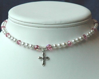 Swarovski Crystal Pearls Custom Children Silver Necklace