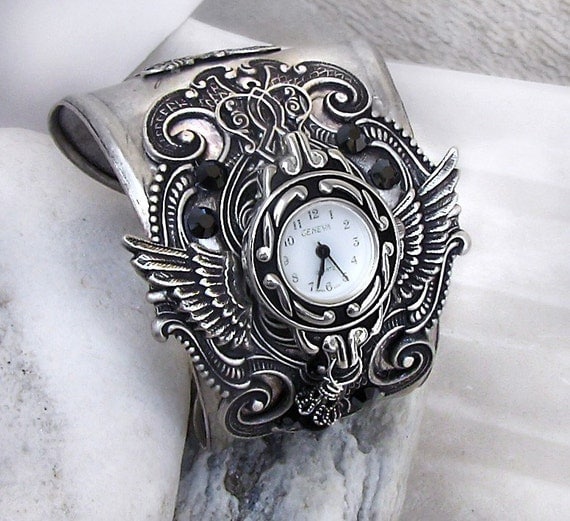 Gothic Watch silver cuff Watch bracelet women watches mens