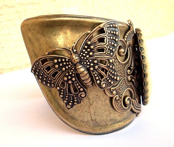 Large Cuff Bracelet Brass Gothic Jewelry Butterfly Bracelet