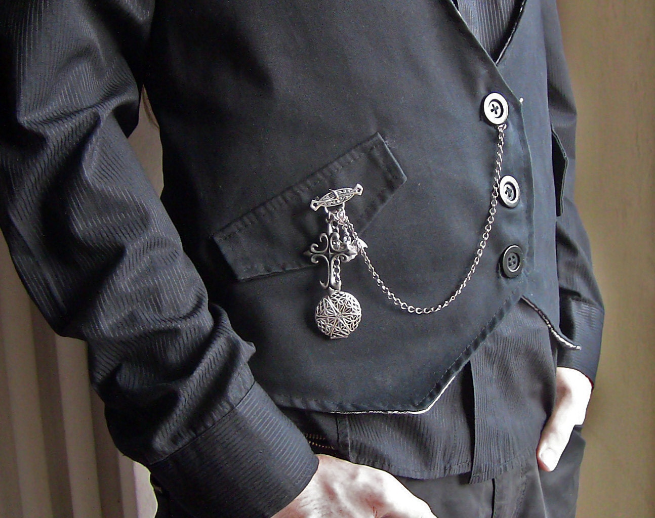 Steampunk Mens Brooch Pocket Watch Cross and Bat Steampunk for