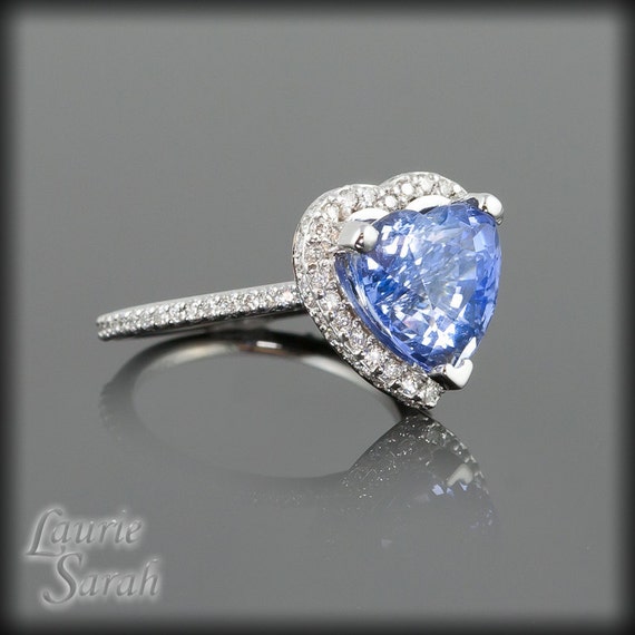 Blue Sapphire Engagement Ring Heart Blue Sapphire Ring With