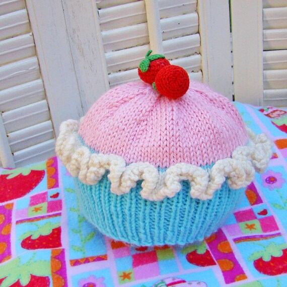 Baby Girl Cupcake Hat Toddler Hat in Pink Aqua Red Photo Prop