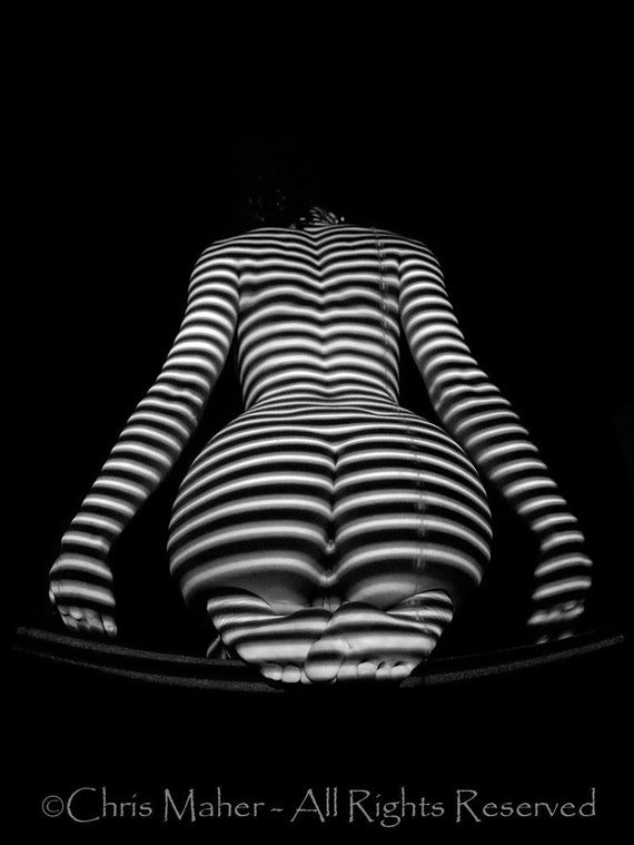 0774-AR Zebra Woman B&W Striped Full Figured Abstract Fine Art