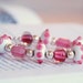 Bubblegum Pink and White Glass Bracelet, Lampwork Glass and Sterling Silver - Pink Peppermint