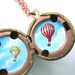 Hot Air Balloon Parade Locket - Red and Yellow in a Bright Blue Sky - Original Miniature Painting